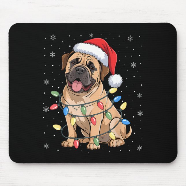 Mousepad Bullmastiff Dog Christmas Tree Lights Dogs Xmas Pa (Frente)