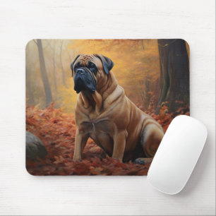 Mousepad Bullmastiff em Folhas de Outono Caem Inspiração
