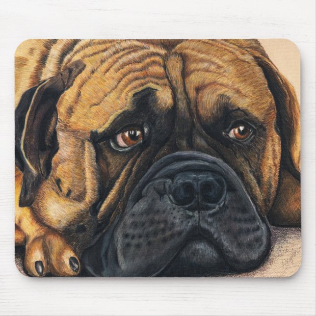 Mousepad Bullmastiff Esperando - Arte de Raça de Cachorro (Frente)