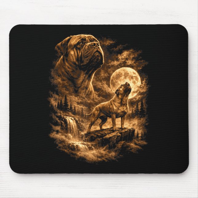 Mousepad Bullmastiff Uivando Lua Cachorro Fantasia Floresta (Frente)