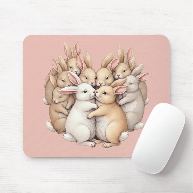 Mousepad Bunnies Adoráveis numa Ilustração de Abraço de Pas (Com mouse)