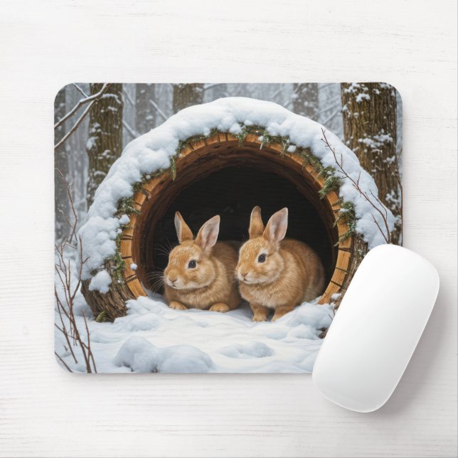 Mousepad Bunnies em um Log Hollow (Com mouse)