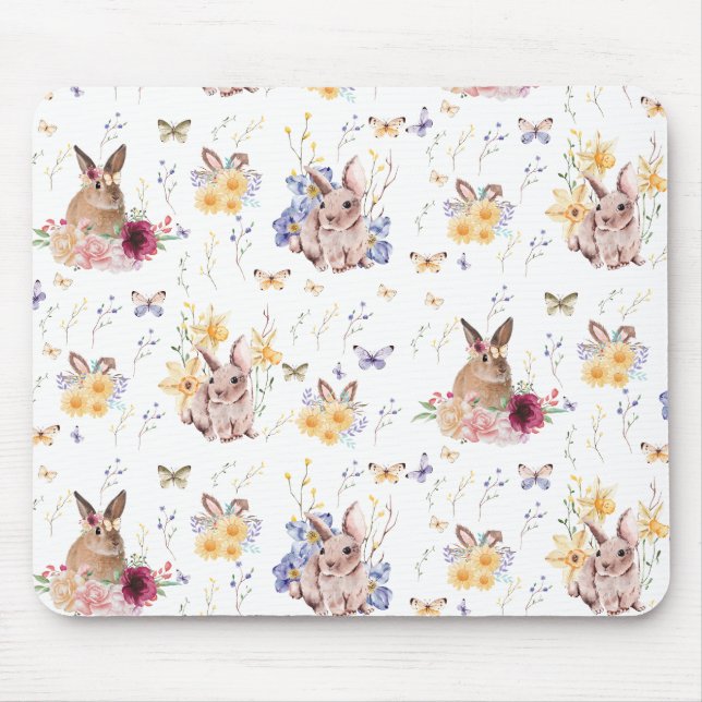 Mousepad Bunny celebra o dia da Páscoa com borboletas (Frente)
