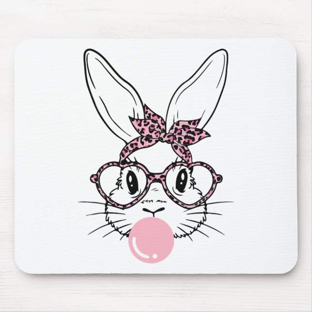 Mousepad Bunny Face Leopardo Gles Bublegle Páscoa Day Girl (Frente)