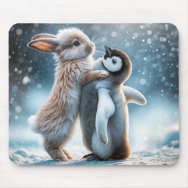 Mousepad Bunny Rabbit Hugging a Penguin (Frente)