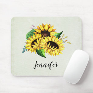Mousepad Buquê Amarelo de Girassol em Aquarela