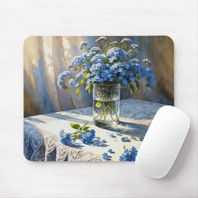 Mousepad Buquê Azul Esqueça-Me-Não Floral (Com mouse)