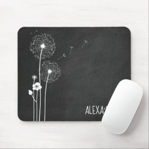 Mousepad Buquê Dandelion branco no quadro negro