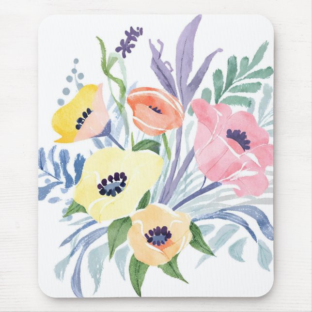 Mousepad Buquê de Flores da Primavera | Aquarela Floral Bon (Frente)