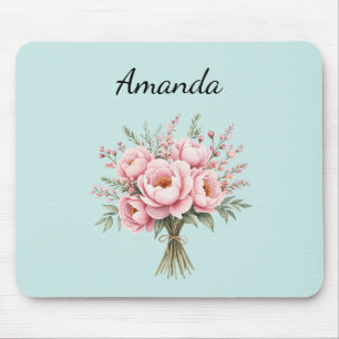 Mousepad Buquê de Flores de Peônia Rosa Bonita