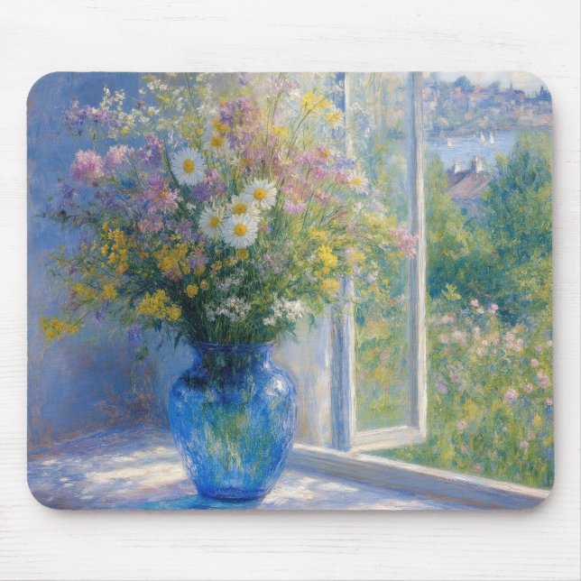 Mousepad Buquê de Flores Silvestres em Vaso Azul (Frente)