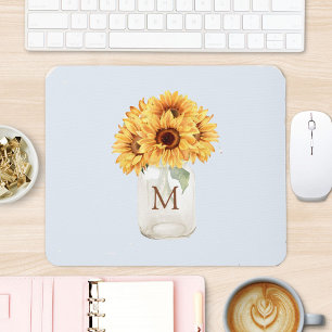 Mousepad Buquê de Girassóis Rústicos em Jarra de Mason com