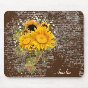 Mousepad buquê de girassol no esboço de tijolos