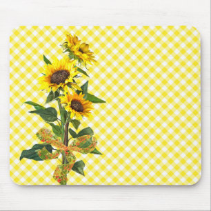 Mousepad Buquê de girassol no mouse amarelo Gingham