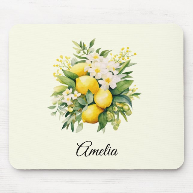 Mousepad Buquê de Limão com Flores Brancas (Frente)