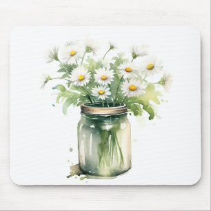 Mousepad Buquê De Margarida De Aquarela Em Mason Jar
