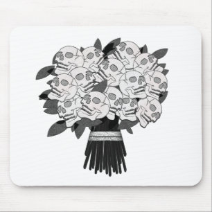 Mousepad Buquê de Rosas de Caveira Preto e Branco Gótico