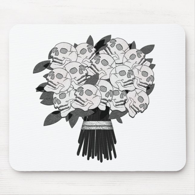 Mousepad Buquê de Rosas de Caveira Preto e Branco Gótico (Frente)