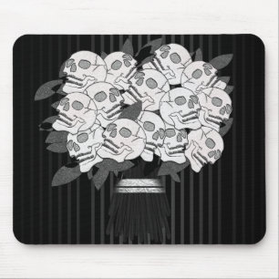 Mousepad Buquê de Rosas de crânio Gótico preto e branco