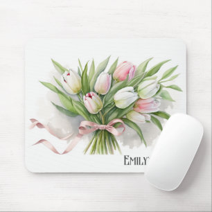 Mousepad Buquê de Tulipas Cor-de-Rosa e Branco