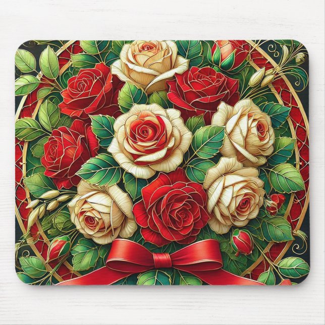 Mousepad Buquê Elegante de Rosas Vermelhas e Brancas (Frente)