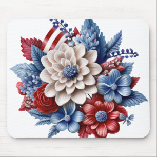 Mousepad Buquê FLORAL AZUL AZUL VERMELHO PATRIÓTICO