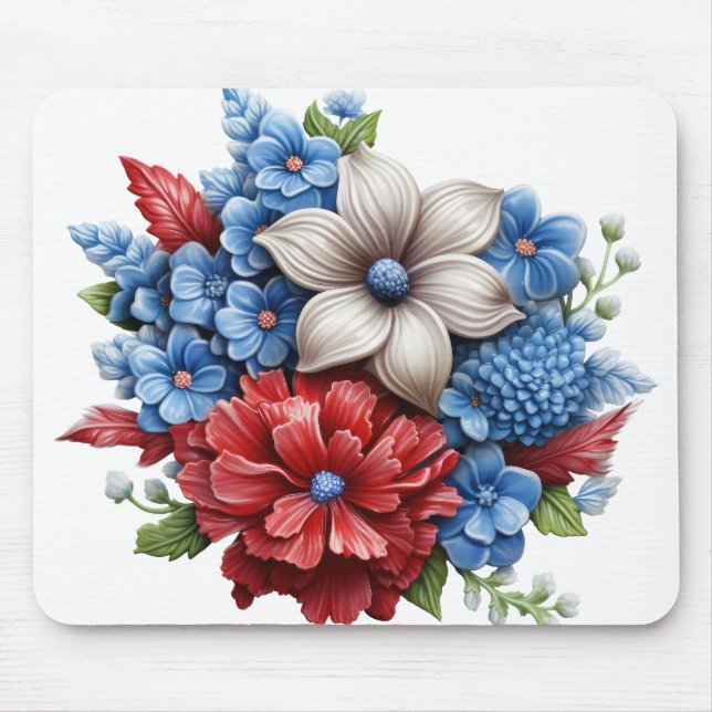 Mousepad Buquê FLORAL AZUL AZUL VERMELHO PATRIÓTICO (Frente)