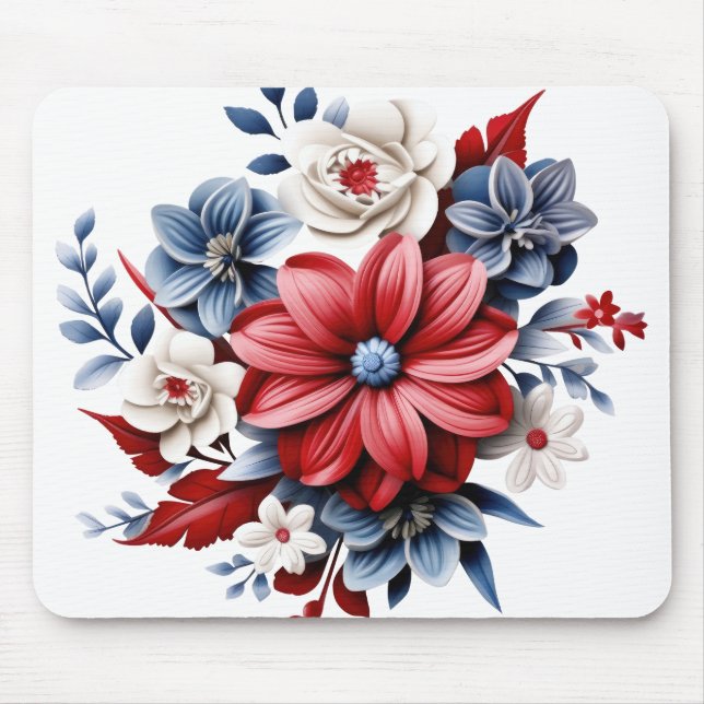 Mousepad Buquê FLORAL AZUL AZUL VERMELHO PATRIÓTICO (Frente)