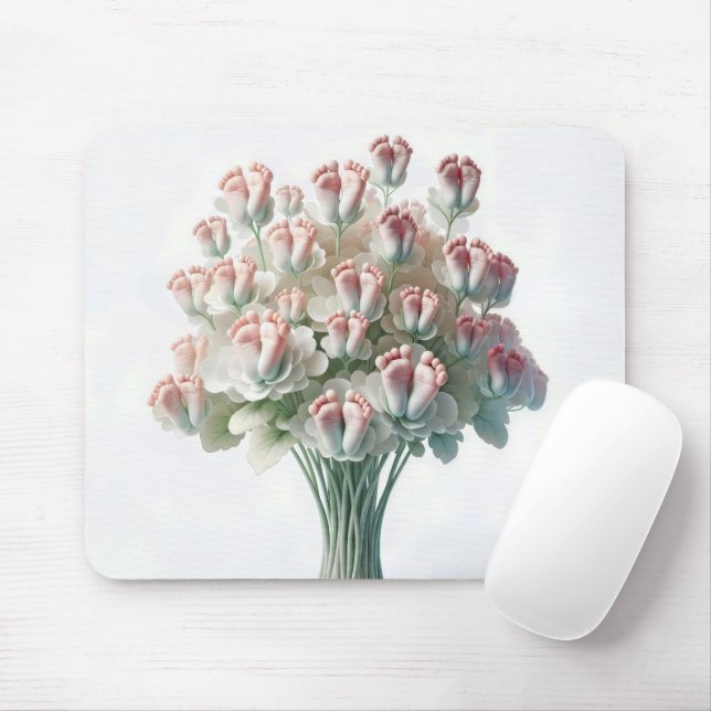 Mousepad Buquê Floral de Pezinhos de Bebê Rosa (Com mouse)