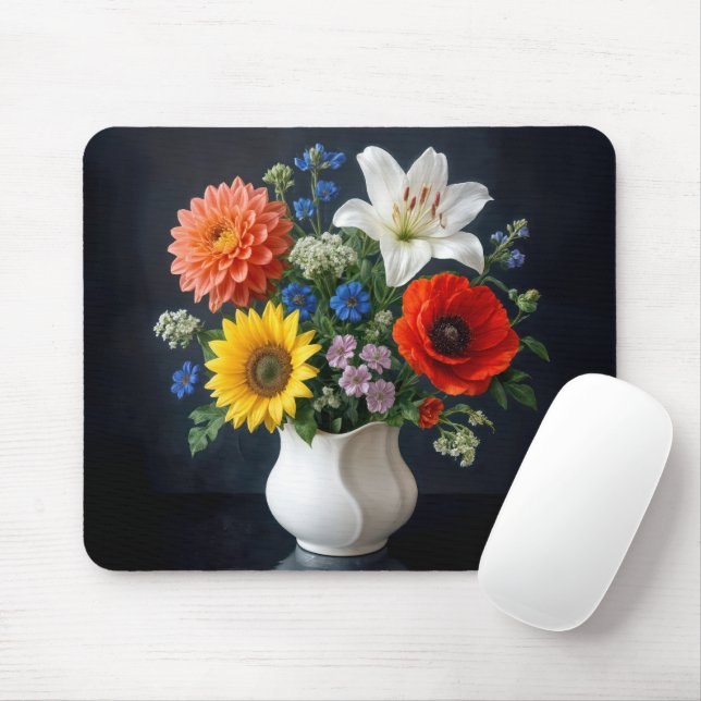 Mousepad Buquê Floral de Verão em um Vaso (Com mouse)