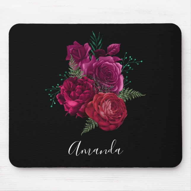 Mousepad Buquê Floral Elegante Magenta Rosa (Frente)