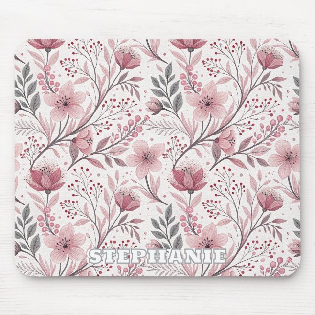 Mousepad Buquê Floral Rosa com Acentos de Frutas (Frente)
