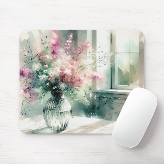 Mousepad Buquê Floral Rosa E Verde (Com mouse)