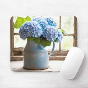 Mousepad Buquê Hydrangea Azul Na Janela