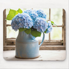 Mousepad Buquê Hydrangea Azul Na Janela