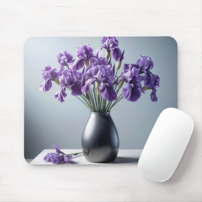 Mousepad Buquê Íris Roxo Em Vaso De Torre (Com mouse)