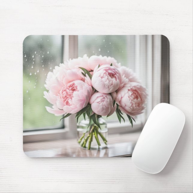 Mousepad Buquê Rosa De Pedônia Em Um Dia De Chuva (Com mouse)