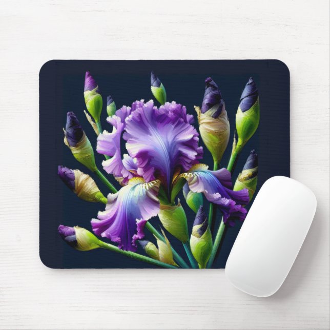 Mousepad Buquê Roxo Iris A Preto (Com mouse)