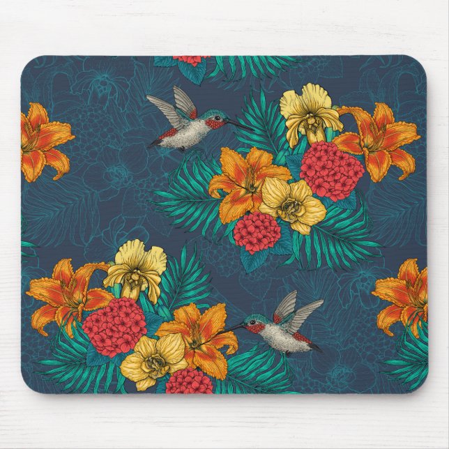 Mousepad Buquês tropicais e beija-flores (Frente)