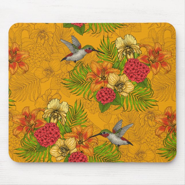 Mousepad Buquês tropicais e beija-flores 2 (Frente)
