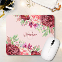 Burgundy Blush Floral Monogram Name