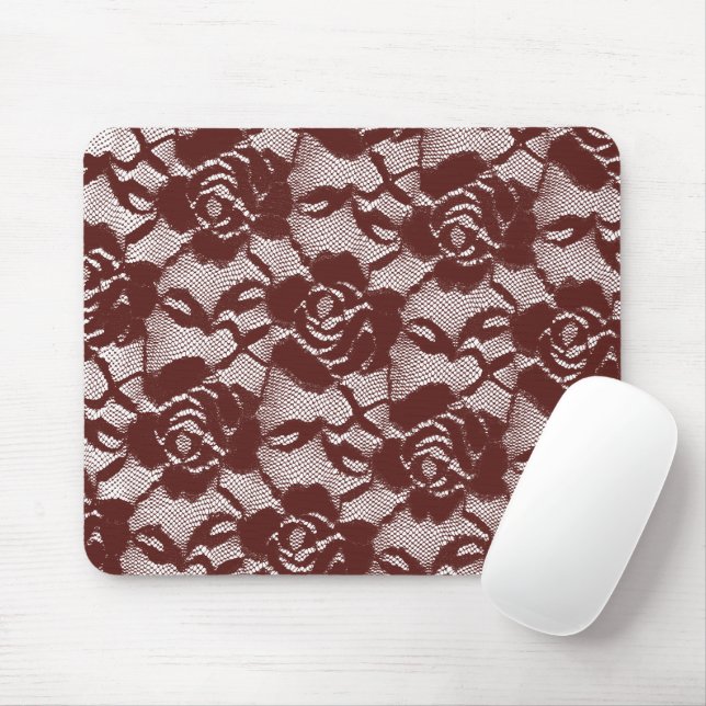 Mousepad Burgundy Red Lace Floral (Com mouse)