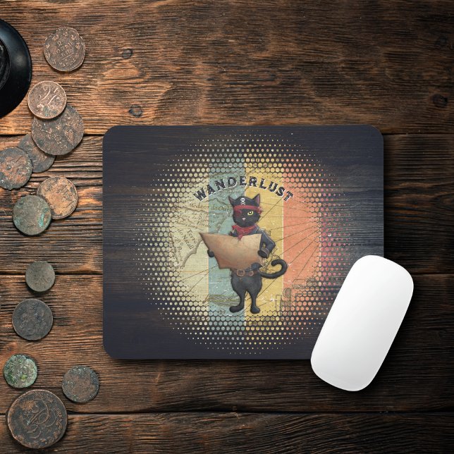 Mousepad Busca Sunset do gatinho Buccaneer (Kitty Buccaneer's Sunset Quest Mouse Pad)
