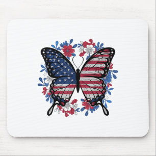 Mousepad Butterfly American Flag Patriótico Usa 4 De Julho