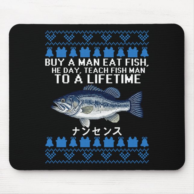 Mousepad Buy A Man Eat Fish Funny Ugly Christmas Sweaters L (Frente)