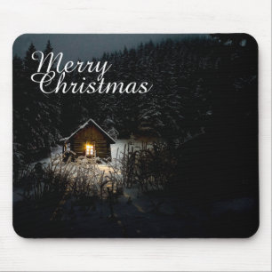 Mousepad Cabaña Mística de Natal Floresta Profunda