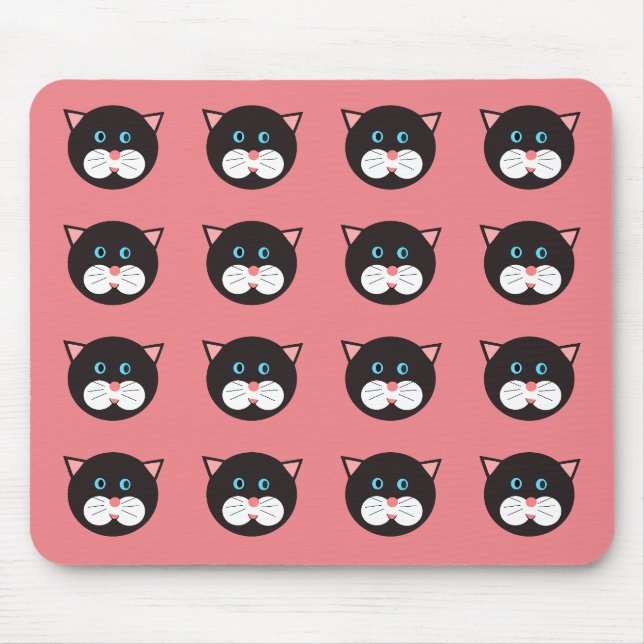 Mousepad Cabeça Branca De Gato Preto, Cuta, Patterada (Frente)