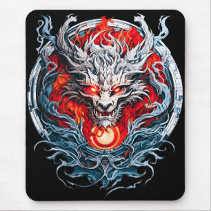 Mousepad Cabeça de Dragão Mítico com Chama Vermelha de Fogo