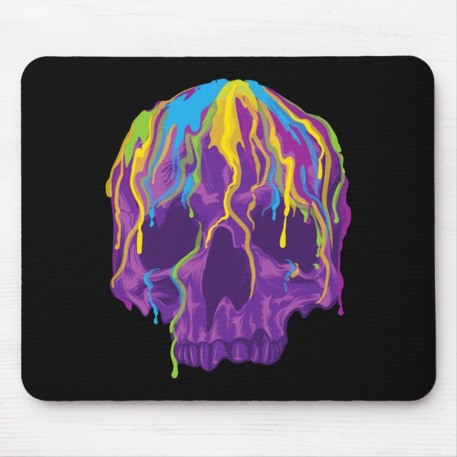 Mousepad Cabeça de Esqueleto Arco-íris de Halloween Crânio  (Frente)