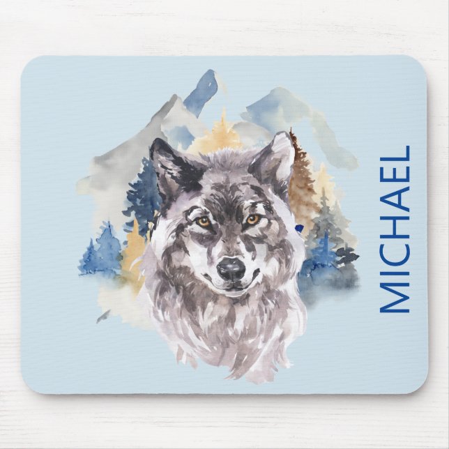 Mousepad Cabeça de Lobo Bonito Opção de nome de Floresta de (Frente)